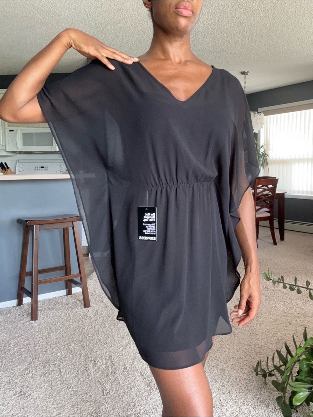 Express Black V-Neck Satin-Look Top